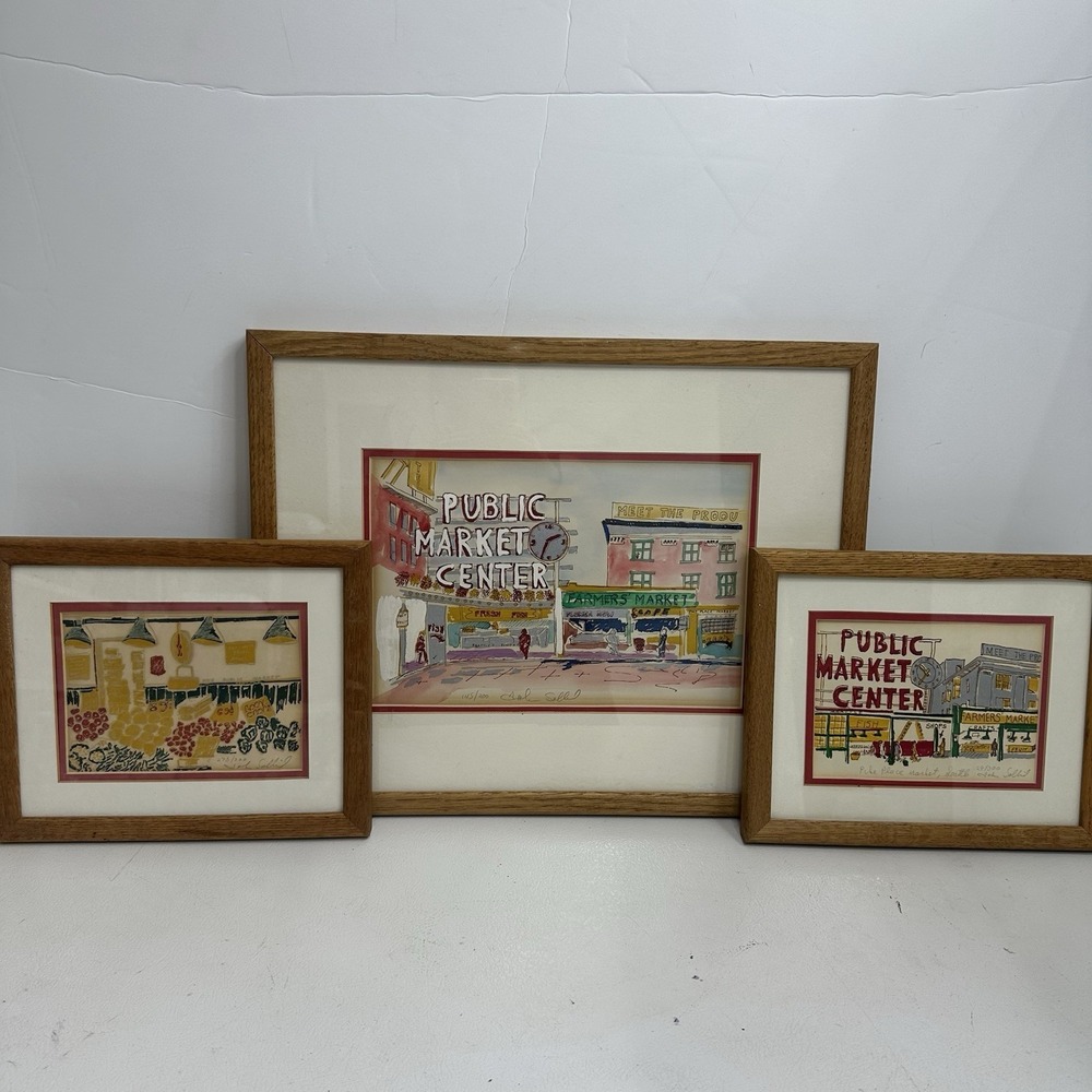 Set John Sollid Pike Place Public Market Seattle WA Framed Print Signed Numbered